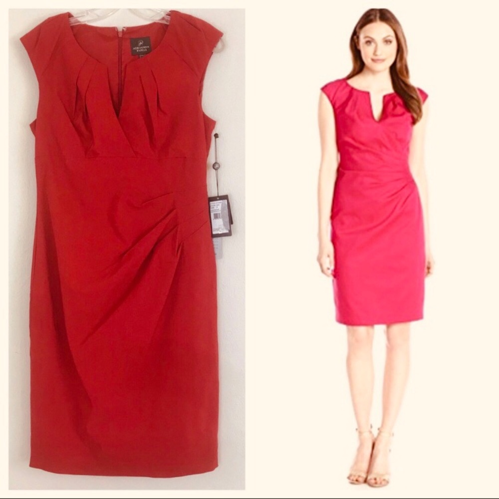 New Adrianna Papell Red Side Pleated Sheath Dress Wedding Party Romantic